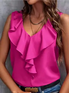 StyleCast Women Lace Inserts V-Neck Sleeveless Top