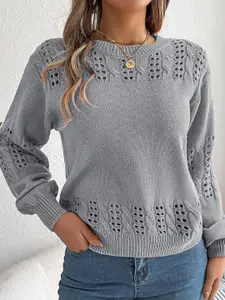 StyleCast x Revolte Women Round Neck Self Design Pullover