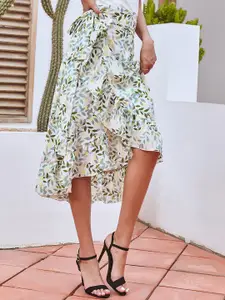 StyleCast Beige Floral Printed Knee Length Wrap Skirt