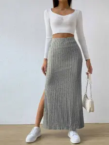 StyleCast Women Ribbed Straight Side Slit Maxi Skirt