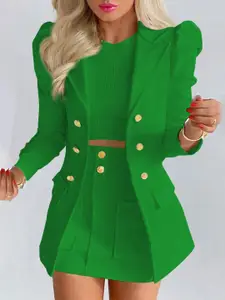 KPOP Green Shirt Collar Blazer with Skirt Co-Ords
