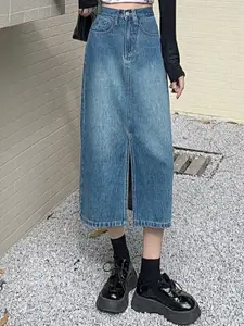 StyleCast Denim Straight Midi Skirt