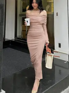 StyleCast Pink Off-Shoulder Gathered Bodycon Maxi Dress