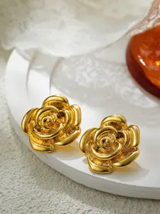 MEENAZ Stainless Steel Gold-Plated Floral Shaped Anti Tarnish Studs