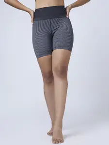 FEIER Women Striped Skinny Fit High-Rise Sports Shorts Technology