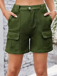 StyleCast Women Slim Fit Solid Cargo Denim Shorts