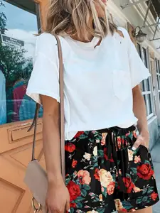 StyleCast Women Black Floral Printed Above Knee Shorts