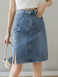 StyleCast Women Washed Straight  Skirt