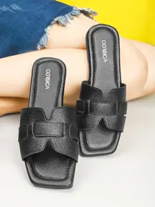 CORSICA Women Striped Open Toe Flats with Bows