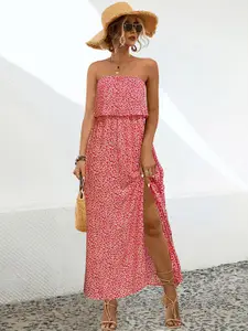 StyleCast x Revolte Floral Print Strapless Georgette Maxi Dress