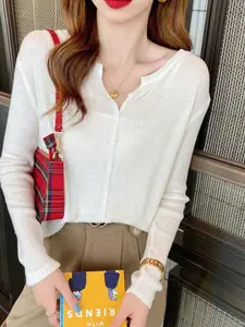 StyleCast Women Round Neck Long Sleeves Front-Open Sweaters