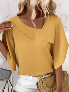 StyleCast Yellow Square Neck Regular Top