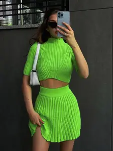 StyleCast Green High Neck Top & Skirt Set