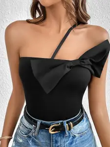 StyleCast Black One Shoulder Corset Top