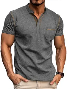 StyleCast x Revolte Men Solid Henley Neck Cotton T-shirt