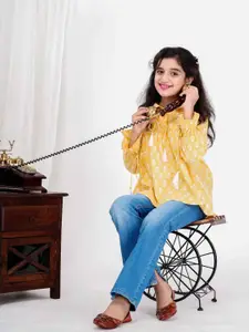 DMP FASHION Girls  Print Tie-Up Neck Cotton Top