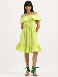 United Colors of Benetton Women Solid Off-Shoulder Fit & Flare knee length Dress