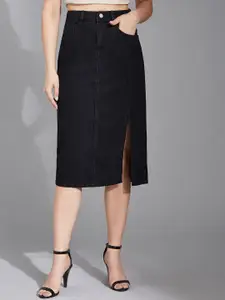 Life With Pockets High-Rise Straight-Fit Stretchable Denim Midi Skirt