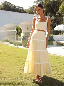 StyleCast Yellow Embroidered Top With Skirt