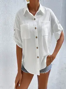 StyleCast Women Oversized Fit Spread Collar Solid Casual Shirt