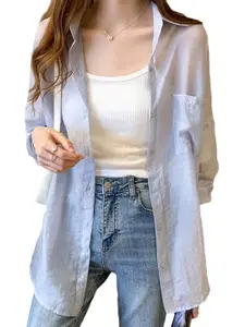 StyleCast Women Relaxed Fit Spread Collar Solid Cotton Casual Shirt