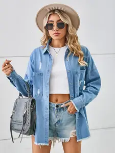 StyleCast Blue Ripped Longline Casual Shirt