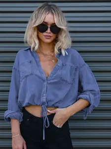 StyleCast Women Relaxed Fit Spread Collar Solid Cotton Casual Shirt