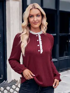 StyleCast Self Design High Neck Puff Sleeves Top