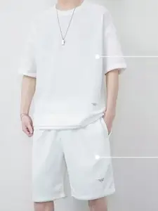 StyleCast White Round Neck T-Shirt With Shorts