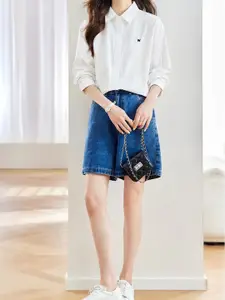 StyleCast Women Spread Collar Solid Cotton Casual Shirt