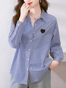 StyleCast Women Relaxed Fit Spread Collar Vertical Striped Cotton Casual Shirt