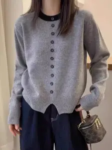 KPOP Women Cotton Round Neck Long Sleeves Pullover Sweaters