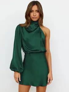 StyleCast Green Puff Sleeve A-Line Mini Dress