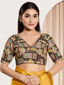 VAMAS - THE DESIGNER BLOUSES Printed V Neck Saree Blouse