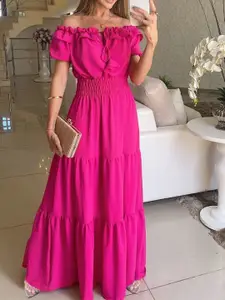 StyleCast Women Off-Shoulder Puff Sleeves Maxi Dress