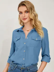 StyleCast Women Regular Fit Spread Collar Solid Cotton Casual Shirt