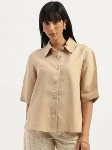 United Colors of Benetton Linen Spread Collar Casual Shirt