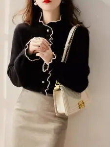 StyleCast Women Mock Collar Front-Open Sweaters