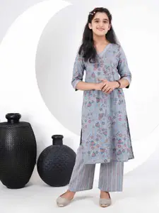 DMP FASHION Girls Floral Print Cotton Straight Kurta