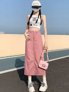 StyleCast A-Line Midi Denim Skirt