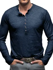 StyleCast x Revolte Men Solid Henley Neck T-shirt