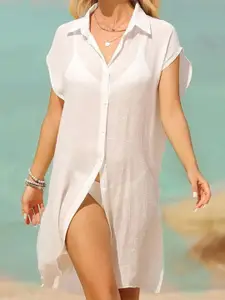 StyleCast Women Sheer Longline Spread Collar Casual Shirt