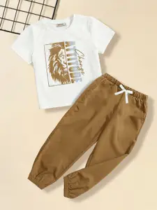 INCLUD Boys Printed Short Sleeves Pure Cotton T-shirt With Joggers
