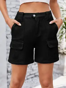 StyleCast Women Regular Fit Solid Cargo Denim Shorts