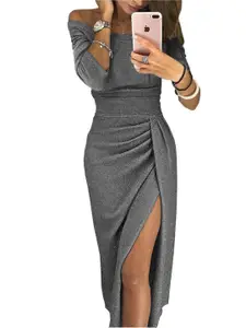 StyleCast Grey Off-Shoulder Gathered Detail Maxi Dress