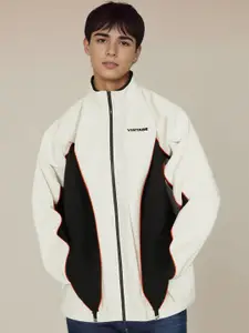 StyleCast x Revolte Men Mock Collar Colourblocked Casual Bomber Jacket