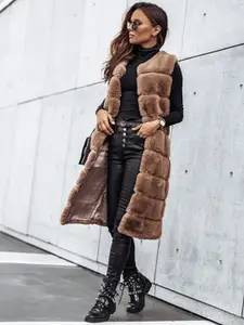 StyleCast Brown Striped Longline Front-Open Sweater