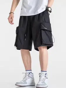 StyleCast Men Black Loose Fit Cargo Sports Shorts
