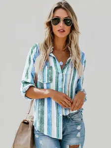 StyleCast Printed Spread Collar Long Sleeves Casual Shirt