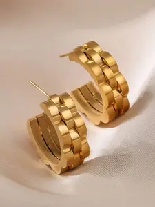 MEENAZ Stainless Steel Gold-Plated Circular Shaped Anti Tarnish Half Hoop Earrings